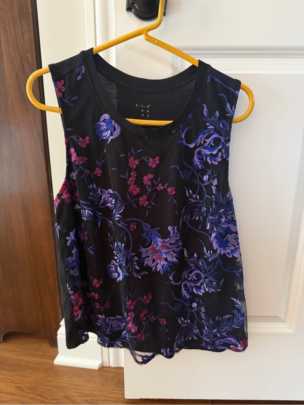 Black Tank Top with Purple & Magenta Floral Print